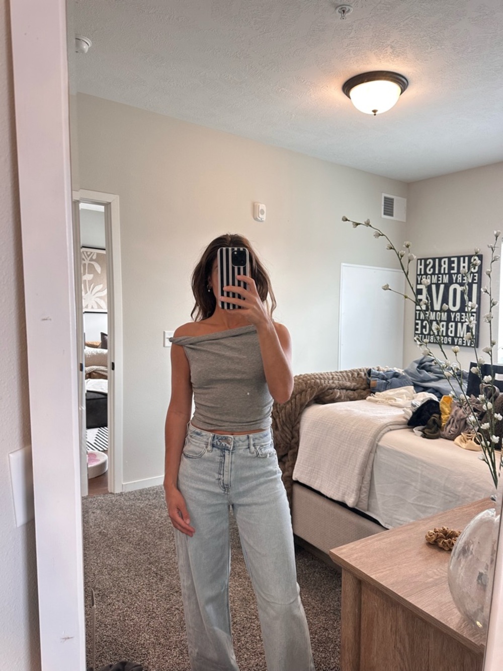 Women’s Off-Shoulder Grey Ribbed Top